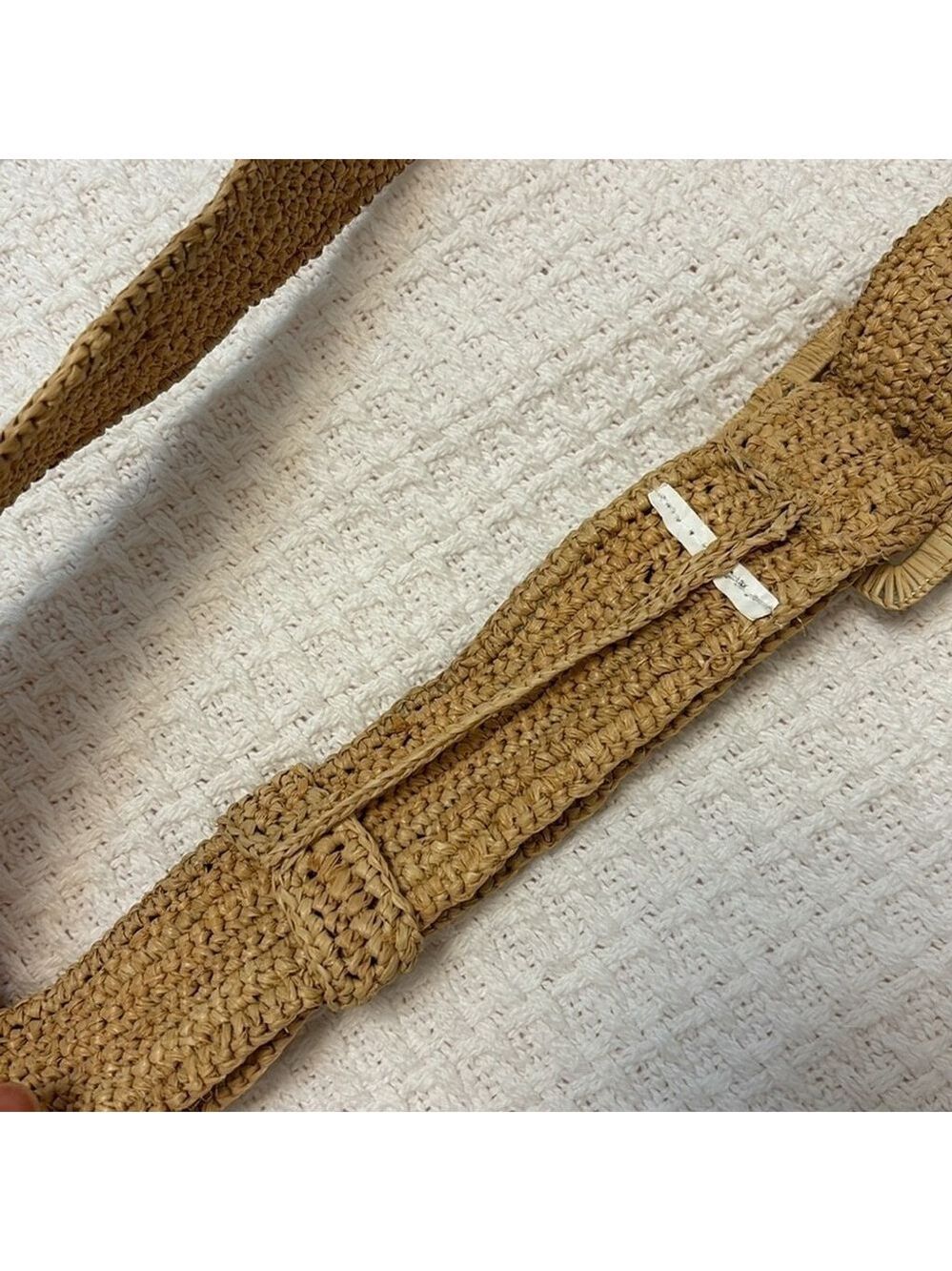 VANESSA BRUNO hand woven natural raffia belt classic rectangle buckle beige OS - Picture 9 of 14